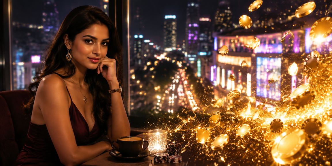 Player enjoying Teen Patti game in neon-lit MG Road, Bangalore