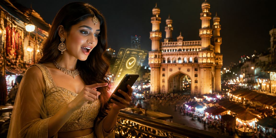 Mobile payments for Andar Bahar gaming at Hyderabad showing Charminar backdrop