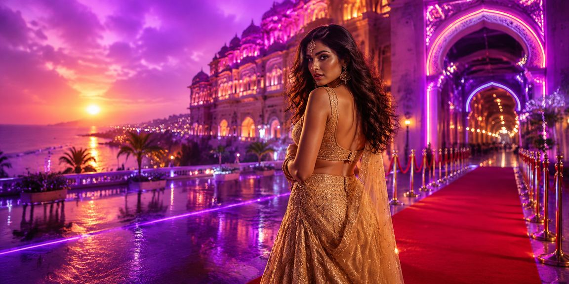 Bright Jaipur Hawa Mahal with festive red envelopes and lehenga