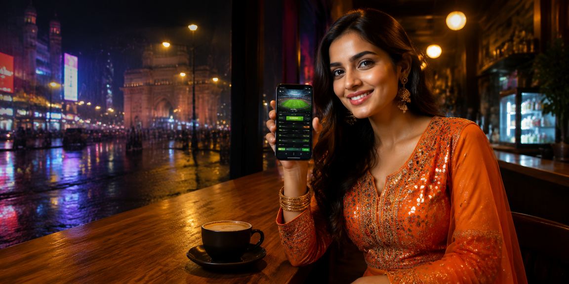 Mumbai cricket enthusiasts betting on mobile devices in neon atmosphere